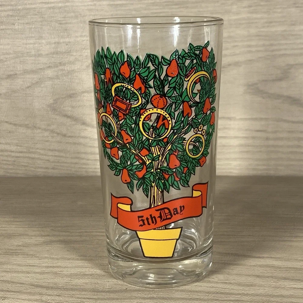 VTG 12 Days of Christmas 5th Day Indiana Glass Replacement Drinking Tumbler 5.5